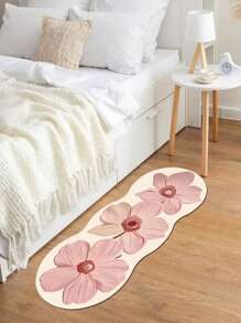 1pc Pink 3-Flower Bedside Carpet, Soft & Comfortable Rug, Asymmetrical Size With 1-5cm Cutting Tolerance, Suitable For Living Room, Bedroom, Entryway, Kitchen, Bathroom, Gaming Room, Study, Plush, Fluffy, Autumn/Winter, Thick/Furry