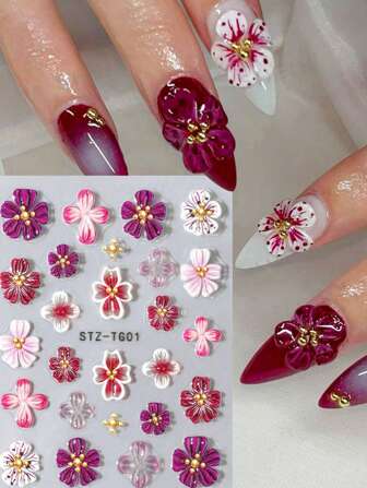 1pc Purple Pink Soft Jelly Relief Flower Nail Stickers Blooming Orchid Transparent Flower Petal Japanese Style Wedding Designs DIY Nail Supplies Relief Charms Decoration