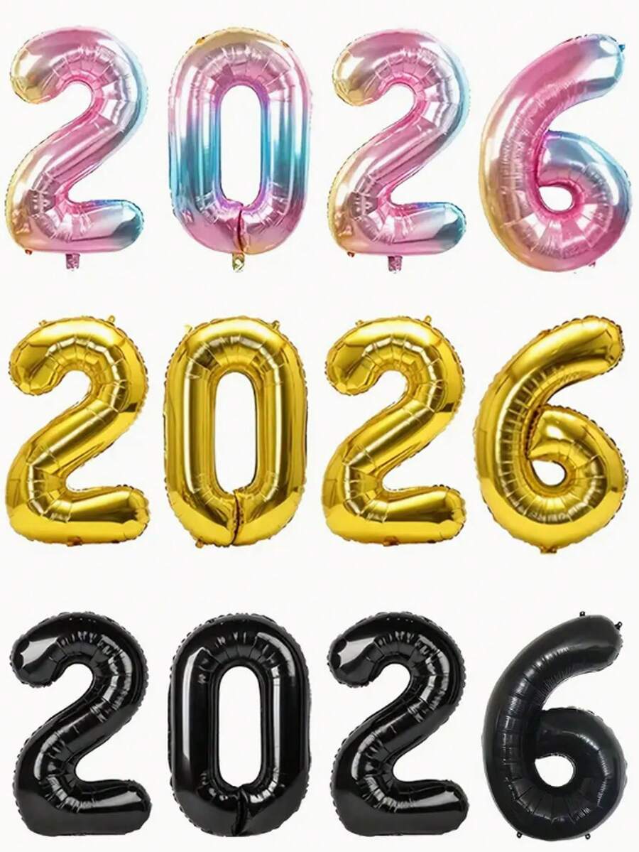 4 件/套 2026 数字铝箔气球套装，新年气球，适用于派对装饰、节日家居装饰、新年派对装饰、室内外装饰、家庭聚会、庆祝装饰、圣诞节 - 彩色 - 查看 1
