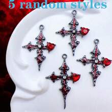 5 peças/10 peças Pingentes Aleatórios de Cruz Gótica, Morcego, Coração em Forma de Diamante, Acessórios de Joalheria Artesanal DIY, Amuletos, Encantos, Colar, Brincos, Bolsa, Chaveiro, Decoração de Pulseira - Multicolorido - Visão 13