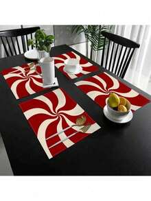 4pcs/1pc Red & White Candy Stripe Pattern Printed Placemats & Coasters, Christmas Holiday Dining Table Decor, Suitable For Restaurant, Coffee Table, Home Decor, New Year Party And Daily Use
