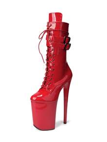WUXIN H&P Women's 9 Inch Pole Dance Boots, Exotic Stiletto Platform Heels Ankle Boots For Professional Performance - 紅色 - 查看 6
