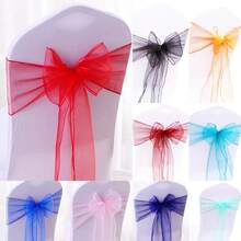 Orange Organza Chair Back Bow Decor, Organza Bow Decor Ribbon For Halloween, Weddings, Christmas, Easter, Outdoor Parties & Festivals. DIY-Friendly Bowknot For Various Holiday Decorations