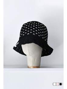 1 件女士绿色草帽，夏季沙滩帽，户外防紫外线透气镂空编织渔夫帽，宽边遮阳帽，百搭渔夫帽，大头围，黑色针织帽， - 草帽 - 查看 12