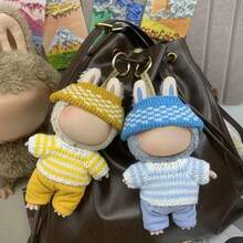 Ropa de muñeca de 6.69 pulgadas, compatible con Labubu, 1 set de decoración - Conjunto de sombrero de cubo, suéter y pantalones de moda, adecuado para muñecas de 6.69 pulgadas, accesorios lindos de BuLabu, para jugar y exhibir (muñecas no incluidas)