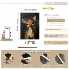 1pc Christmas Rudolph Painting Reindeer Print, Whimsical Deer Christmas, Red Nose Christmas Wall Art, Atmospheric Vintage Rudolph Poster, Rustic Artwork, Canvas Wall Art, Posters For Room, Home Decor, Room Decor Aesthetic, Room Decoration Stuff. Optional Frame Christmas Decorations - Multicolor - View 14