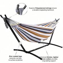 Double Hammock With Stand Included 450lb Capacity Steel Stand, Premium Carry Bag Included And Two Anti Roll Balance Beam - 咖啡棕 - 查看 2