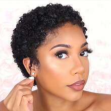 Afro Kinky Curly Human Hair Wig For Women - 200% Density Glueless Loose Curly Rose Net Cap Basics Style - Afro Curly Wigs Black Natural Look For Holiday Parties & Daily Wear Music Festival Mother's Day Carnival Valentine's Day Halloween All Saints' Day Christmas Day Cosplay Spring Summer Autumn Winter Local Warehouse Wear And GO New Product Discounts Wigs - Natural Black - Xem 6