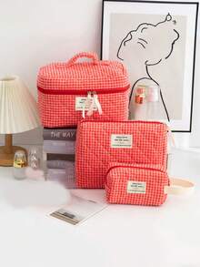 1 Stück Gitter-Kosmetiktasche im koreanischen Stil, gesteppte rosenrote Tasche, Ins-Stil Mädchen Urlaubsutensilien, große Kapazität Reißverschlusstasche, Geldbörse, Tamponbeutel mit Schmetterlingsmuster, Beauty-Tasche, Frühlingszubehör, Damenmode, Reise-Aufbewahrungstasche für Hochzeit, Brautjungfer, Weihnachten, Muttertag, Krankenschwestern-Tag, Lehrertag, Herbst, Uni-Utensilien, Reiseutensilien, Urlaubstasche für Frauen, Make-up-Organizer