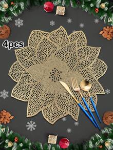 1/4/6 قطعة من أطباق الطاولة المزينة بنبات الذهبي من البي في سي، عازلة للحرارة ومانعة للانزلاق، مناسبة لديكور فنادق ومطاعم ، وحفلات الزفاف وعيد الحب والاحتفالات العطلات والنزهات وحفلات أعياد الميلاد