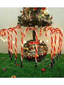 Solar-Powered Christmas Candy Cane Lights Set - 5pcs Warm White LED Outdoor Decor For Yard, Garden & Tree, Christmas Decor