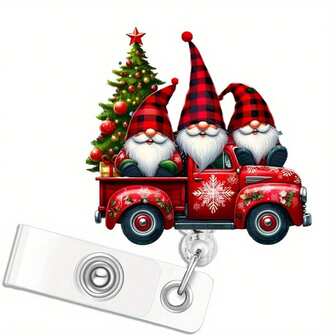 圣诞徽章卷轴，可爱风格徽章卷轴，有趣的圣诞帽伸缩徽章，节日ID徽章夹，带鳄鱼夹姓名徽章夹，适用于护士和医生