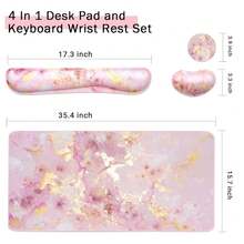 Large Keyboard Mouse Pad Set, Extended Mouse Pad+Keyboard Wrist Rest Support, Memory Foam Ergonomic Easy Typing, 4Pcs (35.4*15.9 In) Desk Pad Set For Home Office Study Game - Colorful-671326 - 粉金大理石-2 - 查看 3