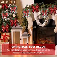 6pcs Christmas Buffalo Plaid Bowknot Plastic Pine Cone Picks, For Christmas Tree, Fireplace Wreath DIY Craft, Party Decor, Gift Packaging, Seasonal Decoration - Multicolor - View 4