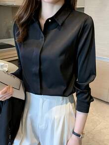 YUXIN A Must - Have For Women All Year Round! Satin Long - Sleeve Shirts In Multiple Colors, Exquisite Collar Hidden Stitching Details, Metal Buttons Show High - End Style, Suitable For Both Workplace And Leisure
