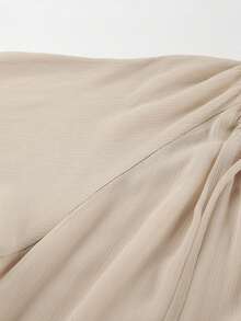 Women's Spring/Summer Long Dress Loose Fit Stylish Ruffled Trim Solid V Neck Long Sleeve Sheer Dress - Màu Khaki - Xem 7