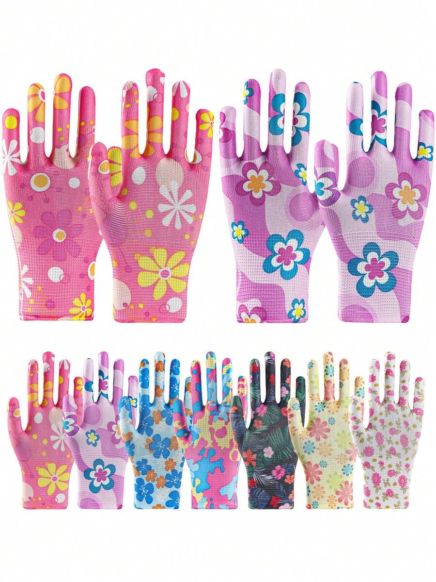 20 件（10 套）女士花卉园艺手套，防滑花园工作手套，舒适防花园手套，圣诞礼物（2/10/16/20 件） - 彩色 - 查看 1