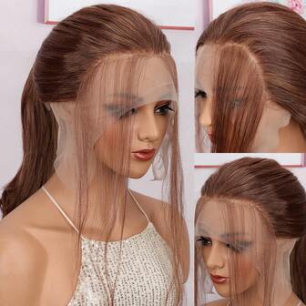 13x6 蕾丝前假发 28 英寸黑色卷发假发 棕色波浪假发 女士日常派对假发 自然造型万圣节服装假发 长卷发