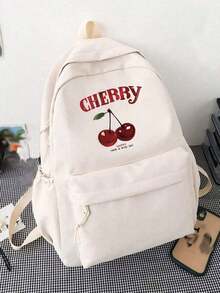 Stilvoller Y2K-Klassiker Rucksack mit Kirschenmuster Schultasche, Kirschenmuster Mädchen Rucksack mit großer Kapazität für Laptops, Rückkehr zur Schule klassischer lässiger Tagesrucksack Collegetasche, leichter Schulbuchrucksack für Mädchen und Jungen, Mädchen Schulrucksack Büchertasche für Teenager, Diebstahlsicherer Laptop-Rucksack Reise-Tagesrucksack Schultaschen Geschenke - Beige - Übersicht 8