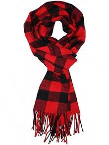 Soft Luxurious Classic Cashmere Feel Winter Scarf With Box, Cozy Warm Scarf - 紅色/黑色水牛格子禮物 - 查看 4