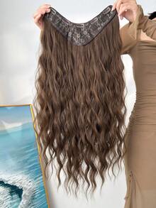 Clip In Hair Extensions V-Shaped Black Brown 24 Inch Long Water Wave Wavy Heat Resistant Fiber Synthetic Hairpiece For Women Girls Party Daily Use - Mocha Brown - View 10