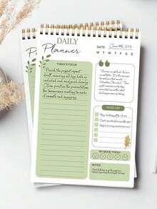 BUBU 1pc Spiral Daily Planner To Do List Notepad - Undated Goals Planning Pad With Hourly Schedule Tear-Off Notepad,Stationery Office School Supplies Back To School - Green - View 3