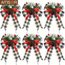 6pcs Christmas Buffalo Plaid Bowknot Plastic Pine Cone Picks, For Christmas Tree, Fireplace Wreath DIY Craft, Party Decor, Gift Packaging, Seasonal Decoration - Multicolor - View 5
