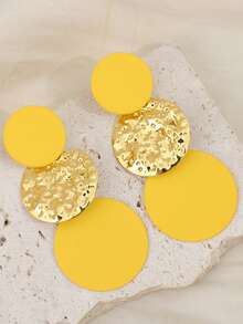 1 par de pendientes de disco convexo redondo de moda, adecuados para uso diario - Amarillo - Ver 3