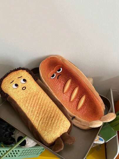1pc Cartoon French Baguette Bread Modelling Stationery Box Fashion Large Capacity Student Pencil Case, Short Velvet Creative Fashion Stationery, Campus Must-Have
