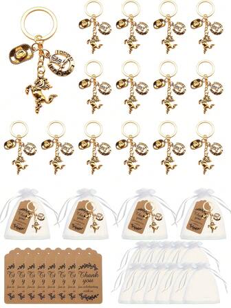 3/18/36件/套 西部牛仔钥匙链 马吊坠 帽子钥匙圈 独特的牛仔主题包包装饰 西部派对、特殊场合的礼物 金属装饰西部风格牛仔派对礼物 欧根纱袋、感谢卡和绳索乡村派对装饰 送给牛仔和女牛仔的西部风格礼物。