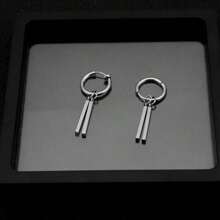 One Long Stainless Steel Tassel Earring For Men - Silver - View 5