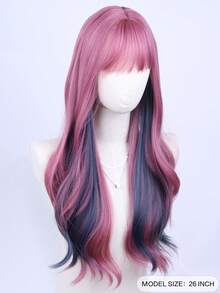 Blue Pink Bangs Wavy Long Wig 26 Inches For Party Styling Versatile Fashion Look