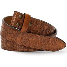 MUGANYI Western Cowboy PU Leather Belt - No Women Waist Strap Bull Decoration Floral Engraved 27 To 39 Waist - 棕色雲層 - 查看 3