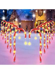 Solar-Powered Christmas Candy Cane Lights Set - 5pcs Warm White LED Outdoor Decor For Yard, Garden & Tree, Christmas Decor