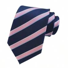 Men's Gingham Check Stripe Ties Pattern Business Formal Designer Neckties 3.15" - Pink Navy Blue