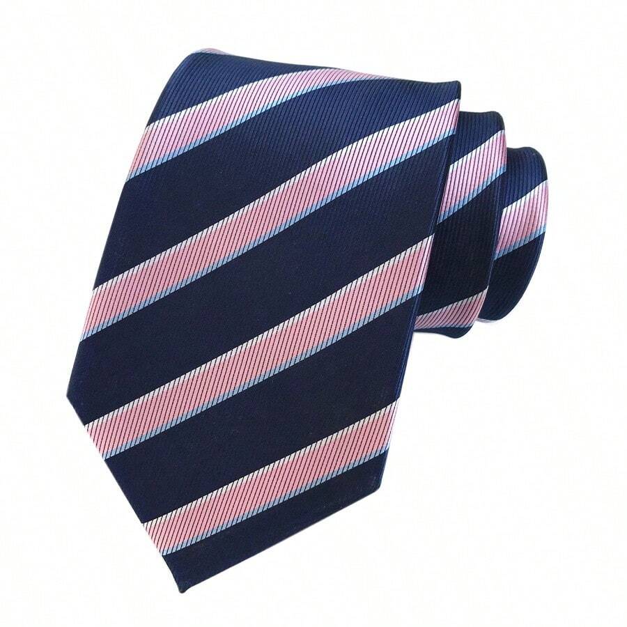 Men's Gingham Check Stripe Ties Pattern Business Formal Designer Neckties 3.15" - Pink Navy Blue
