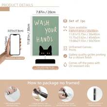 1pc Fun Cat Art Print - 'Please Wash Your Hands' Bathroom & Toilet Decor, Wall Art For Home, Office, Cafe, Perfect Room Decor,Suitable For Home Decor,Room Decor,Bedroom Decor,Living Room Decoration,Bathroom Decor,Wall Decor,Optional Wall Art With Frame