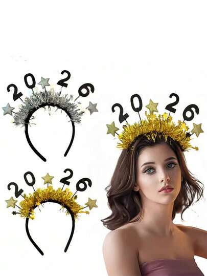 2个/1个 2026新款数字星星发箍，节日派对氛围头饰，万圣节发饰，女士发箍发带，家居美发饰品