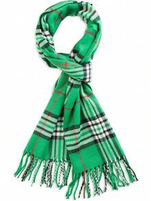 Soft Luxurious Classic Cashmere Feel Winter Scarf With Box, Cozy Warm Scarf - 綠色格子圖案禮物 - 查看 4