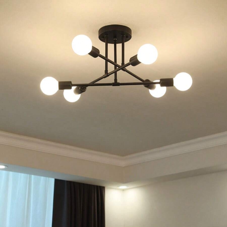 Lampu Plafon Bercabang Multi-Kepala Gaya Nordik untuk Ruang Tamu, Kamar Tidur, Ruang Makan, Penerangan Rumah, Gaya Amerika, Tidak Termasuk Bohlam Lampu - Hitam - View 1