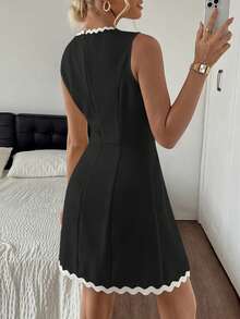 abyoxi 女士优雅蕾丝无袖纯色修身连衣裙，适合日常工作和购物 - 黑色 - 查看 2