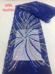 手工串珠法国蕾丝面料 2026 蓝色高品质非洲蓝色亮片蕾丝刺绣尼日利亚婚礼蕾丝材料缝纫 1 码/5 码 - 彩色 - 查看 3