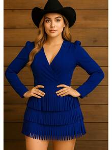 Vestido para dama estilo vaquero con barbas - azul real - Ver 1