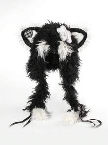 卷曲可爱帽子，朋克风格动物耳朵帽子配编织假发，万圣节服装角色扮演道具帽