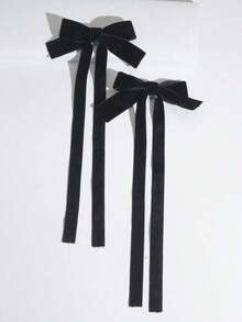 2pcs/Set Ballet Style Long Ribbon Fairy Bowknot Hair Clips, Fashionable Playful & Cute Hair Accessories Women, Suitable Everyday Occasions Valentine's Day Valentines,Hair Barrettes Claw Clips, School Stuff, Elegant, College, Winter Outfit Women, Bows, Accessories - 天鵝絨黑 - 查看 7