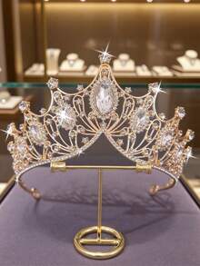 奢华新娘珠宝套装，高端水晶皇冠，优雅项链和耳环 4 件套婚礼配饰套装，适合婚纱、新娘派对和庆典 - A - 查看 4