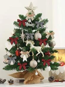 60 件迷你圣诞丝带蝴蝶结，白色、亚麻色和格子丝带蝴蝶结，冬季家居装饰，圣诞装饰，红色和黑色格子，农舍风格蝴蝶结装饰，派对用品，适用于冬季装饰、家居、墙壁和树木装饰，圣诞装饰 - 彩色 - 查看 4