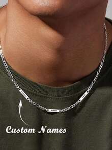 男士名字项链，送给爸爸的个性化礼物，父亲节珠宝，爸爸名字项链，男士名字项链，旅行收纳包 - 銀色 - 查看 2