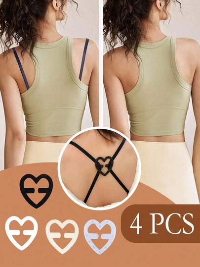 4/12 件韩国心形隐形胸罩钩，用于交叉肩带和防滑无肩带胸罩扣、胸扣和内衣紧固件隐形按扣情人节情人节学校圣诞节