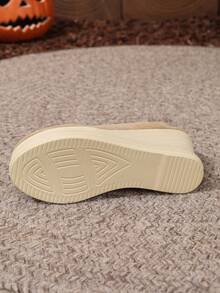 Sapatos retrô de plataforma com sola grossa em corda de linho, casuais, elegantes, com zíper traseiro, estilo slip-on, versáteis e modernos. - Caqui - Ver 3